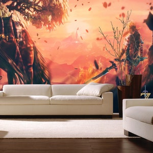 Zelda Gaming Art Wallpaper Breath Of The Wild Wall Mural Peel And Stick Playroom Decor Game Wall decal Legend Of Zelda Nursery Wall decor