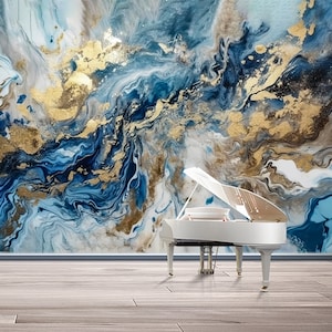 Blau Gold Tapete Marmor Wandbild Peel & Stick Wallpaper Schlafzimmer Wohnzimmer Abstrakte Tapete Strukturierte Wanddekor Blau Gold Printable