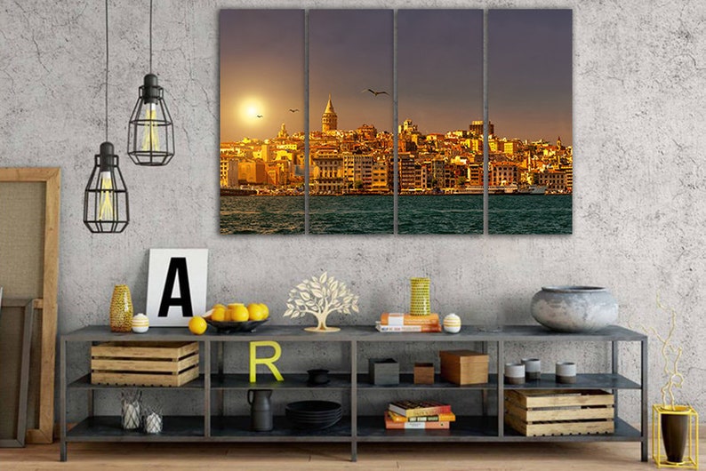 Istanbul canvas Landscape art Turkey wall art Sunset decor Etsy