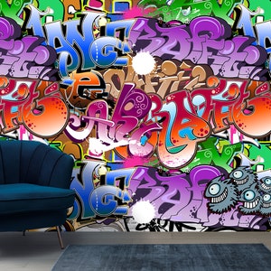 Graffiti Tapete Urban Street Art für Spielzimmer und Jungenzimmer Dekor Tapete Schälen und aufkleben Dekor Jungenzimmer Tapete