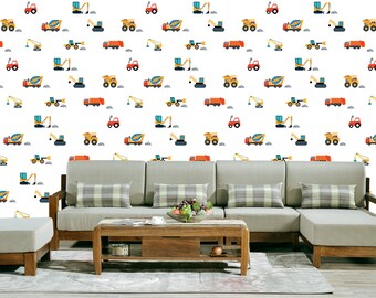 Kids Transport wallpaper Cars Wall mural Construction wallpaper Peel and Stick Nursery Boys wall decor Construction Tractor wallpaper mural
