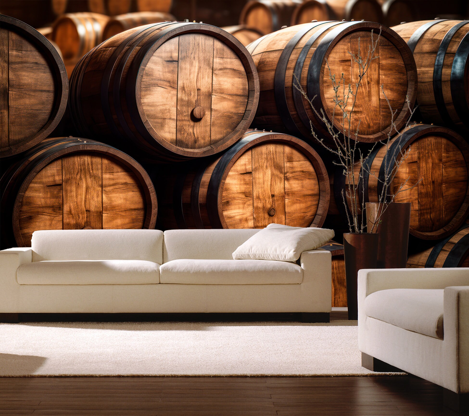 Wine Vault Wallpaper & Wall Mural Oak Barrel Peel and Stick Vintage ...