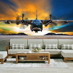 Airplane Wallpaper Cloudy Sky Wall Mural Take Off Aviation Wall Decor Peel and Stick Mechanics Wallpaper Boys Room Wall Decor Engineering