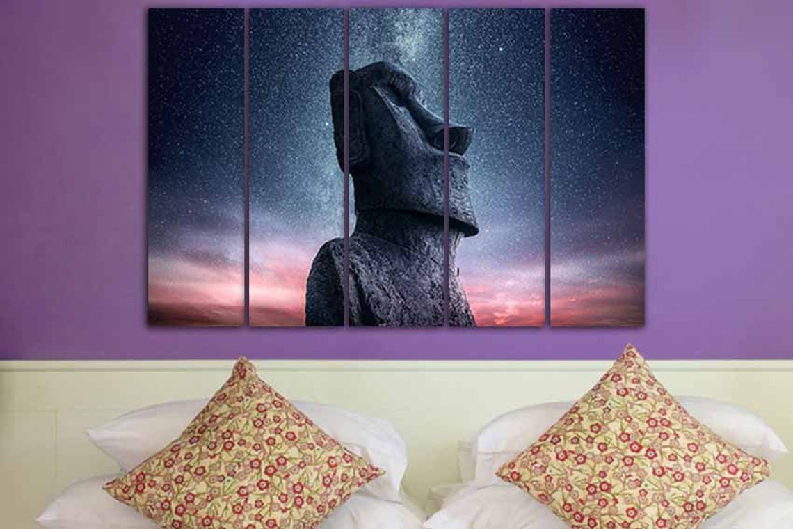 Easter Island Wall Art Canvas Moai Statue Night Sky Moai Head Etsy