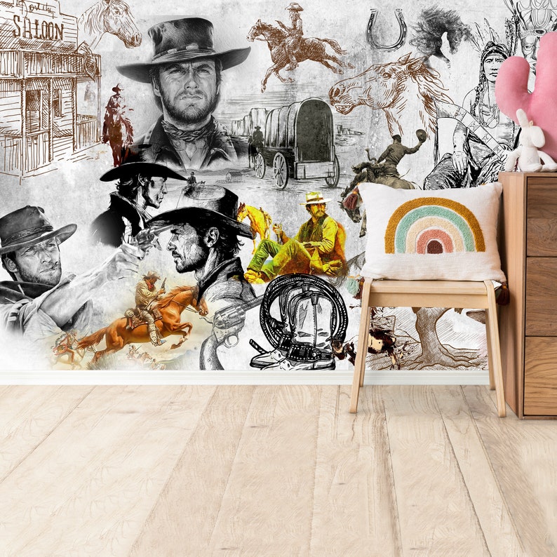 Cowboy and Wild West Mural Removable Wallpaper Collage Rodeo Wall Mural ...