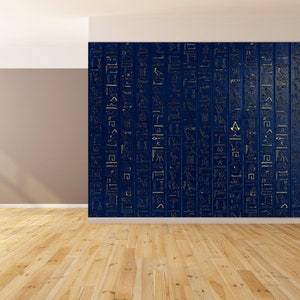 Blue Egyptian Hieroglyphs Wallpaper Ancient Egyptian Papyrus & Wall ...