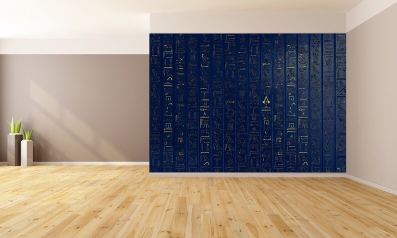Blue Egyptian Hieroglyphs Wallpaper Ancient Egyptian Papyrus & Wall ...
