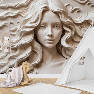 3D Woman Wall Mural Abstract Peel & Stick Sculpture Wallpaper Bedroom Decor Removable Textured Art for Walls Illusion Wallpaper Custom Mural