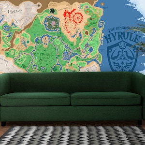 Zelda Map Wallpaper Hyrule Wall Mural for Gamer Room, Peel and Stick or Non-Woven Video Game Wall Decor, Kids Room Gaming Mural