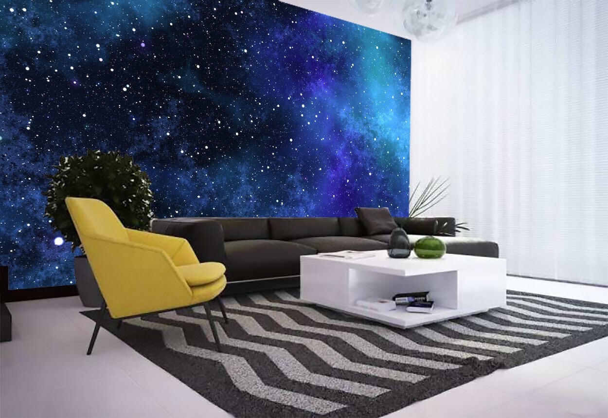 Space Theme Wallpaper Starry Night Sky Living Room Wall Mural Peel and ...