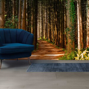 Arbres forestiers Papier peint Mural amovible Peel & Stick Dark Mural Nature Wallpaper Accent Wall art Woodland Wallpaper Scenic Print Mystery