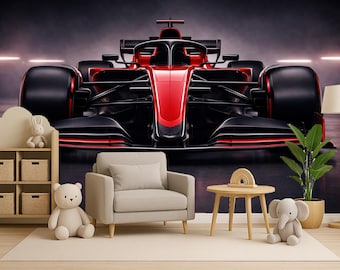 Formula Racing Car Wallpaper – Red Formula Style Wall Mural, Dark Motorsport Peel and Stick Wallpaper non woven wallpaper Custom Size