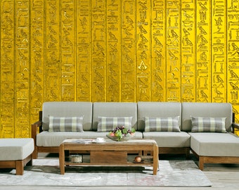 Papel tapiz de jeroglíficos dorados Mural de pared del Antiguo Egipto Autoadhesivo Decoración de Egipto Mural de símbolos egipcios despegables y pegables Papel tapiz de mitología