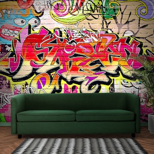 Funky Graffiti Wallpaper Peel and Stick Street Art for Modern Wall Decor Abstract Wallpaper Crazy Wall mural Temporary wallpaper Cool art