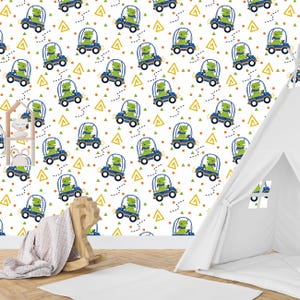 Dinosaur Car Wallpaper Cute Dino Driving Self-Adhesive Wall Mural Kids Room Playroom Nursery Decor Removable Wallpaper Non-Woven Wallpaper