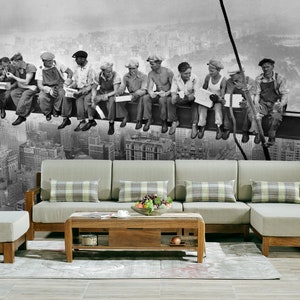 Lunch atop a Hochhaus Tapete New York Wandbild Schwarzweiße Retro Wandbild Vintage Bürotapete Street Art Kunstschmieden Druck