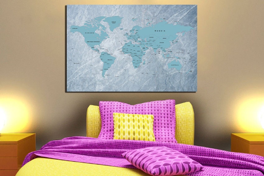 World Map Canvas Map Wall Art Nursery Map Blue Wall Décor Kids - Etsy