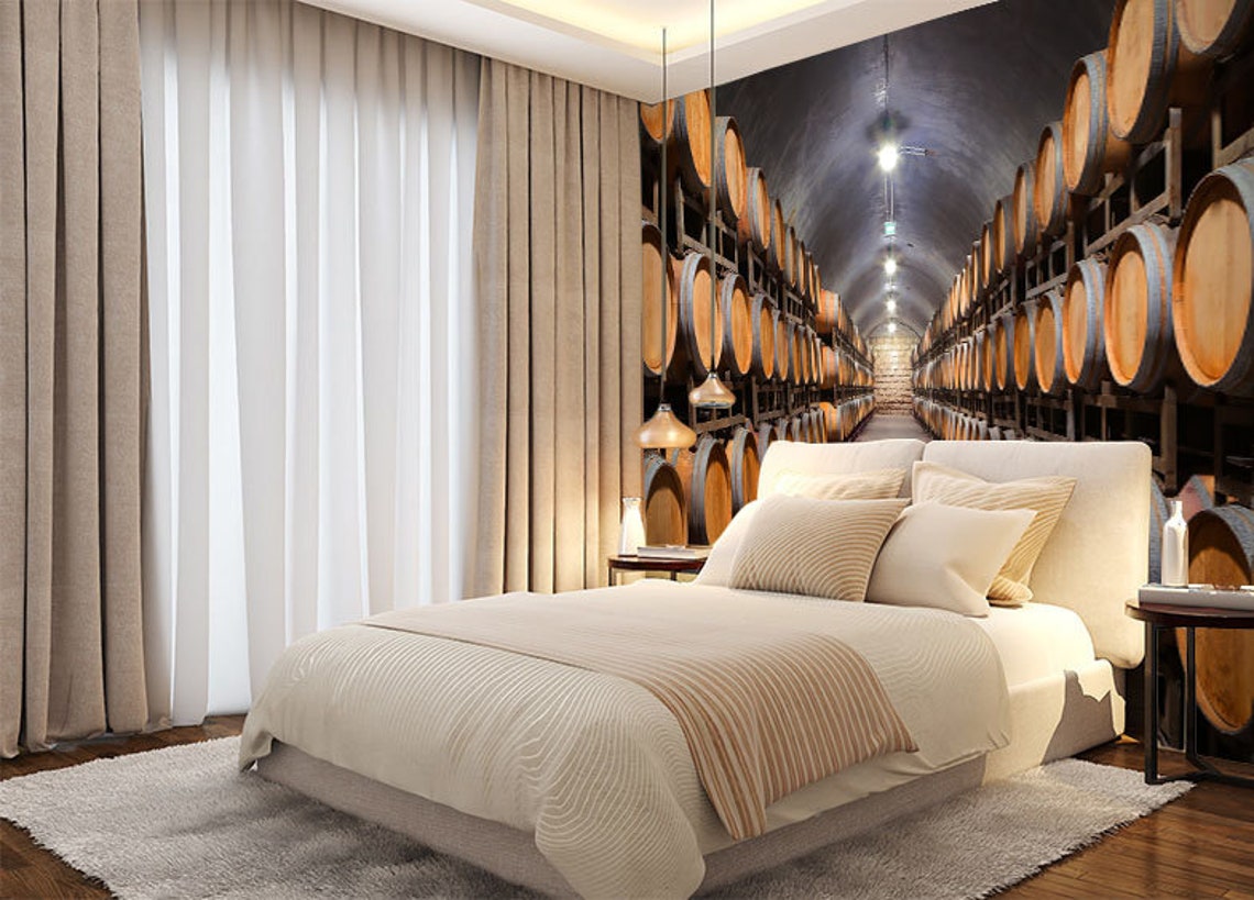 Wine Cellar With Barrels Wallpaper Bar Wall Mural Peel and Stick Oak ...
