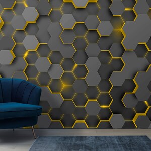 Modern Hexagon Yellow Texture Wallpaper 3D Geometric Wall Coverings ...