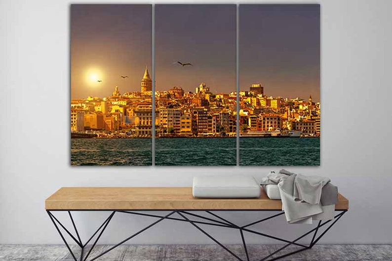 Istanbul canvas Landscape art Turkey wall art Sunset decor Etsy
