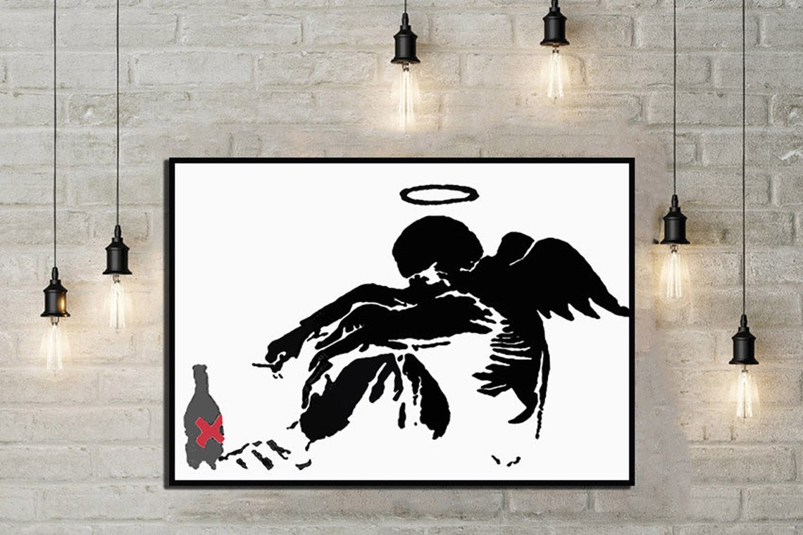 Fallen Angel Banksy Angel Banksy painting Banksy art Angel Etsy