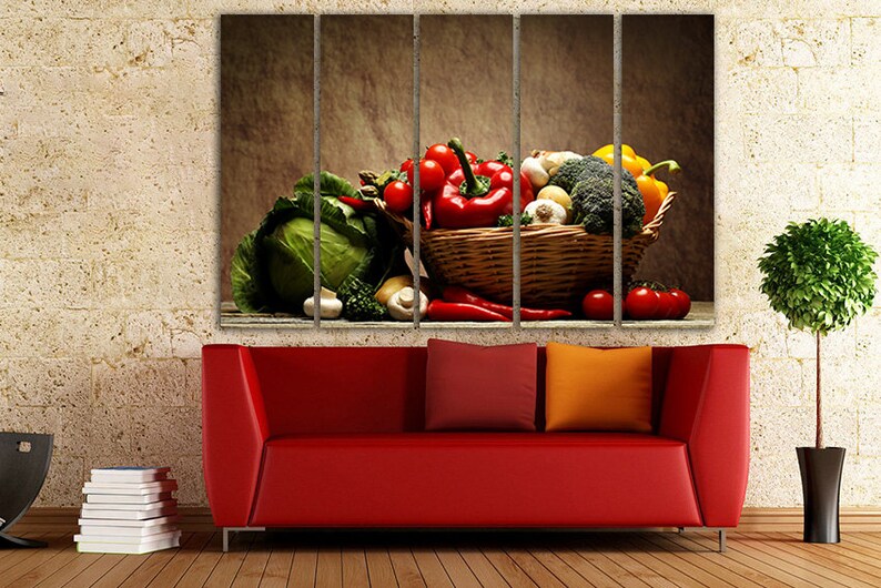 Vegetable Canvas Kitchen Decor Healthy Food Art Cafe Artwork Etsy