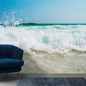 Beach wallpaper Sea mural print Blue Wave Wallpaper Peel and stick Underwater wallpaper Water Mural Coastal Wallpaper Sea Foam Wallpaper