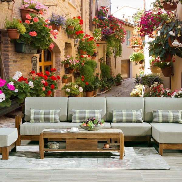 Italy photo wallpaper with nature in the interior Architecture Alley Lane Street in flowers Non woven wallpaper romantic Removable  mural