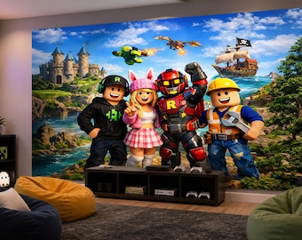 Kids Gaming Wallpaper, Video Game Wall Mural for Gamer Bedroom, Adventure Peel and Stick Wallpaper Custom Size