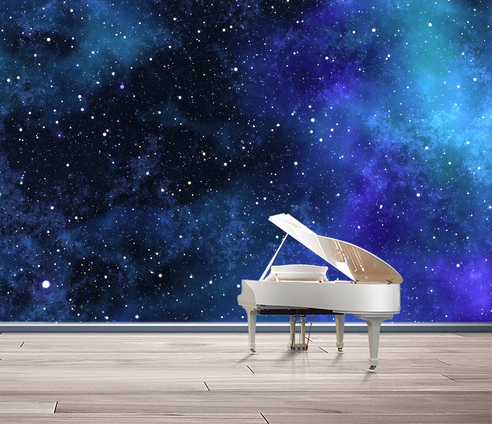 Space Theme Wallpaper Starry Night Sky Living Room Wall Mural Peel and ...