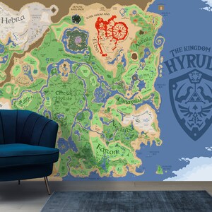 Zelda Map Hyrule Wallpaper & Gaming Wandbild Legend of Zelda Tears of the Kingdom Abziehen und aufkleben Videospiel Wanddekor für Kinderspielzimmer Aufkleber
