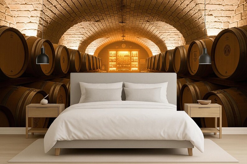 Wine Cellar Wallpaper Wall Mural – Vintage Wine Barrel Interior Peel ...