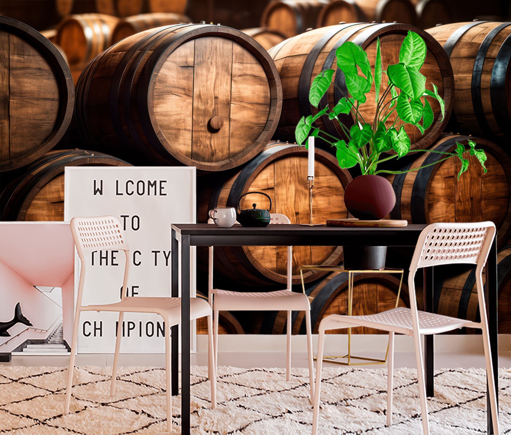 Wine Vault Wallpaper & Wall Mural Oak Barrel Peel and Stick Vintage ...