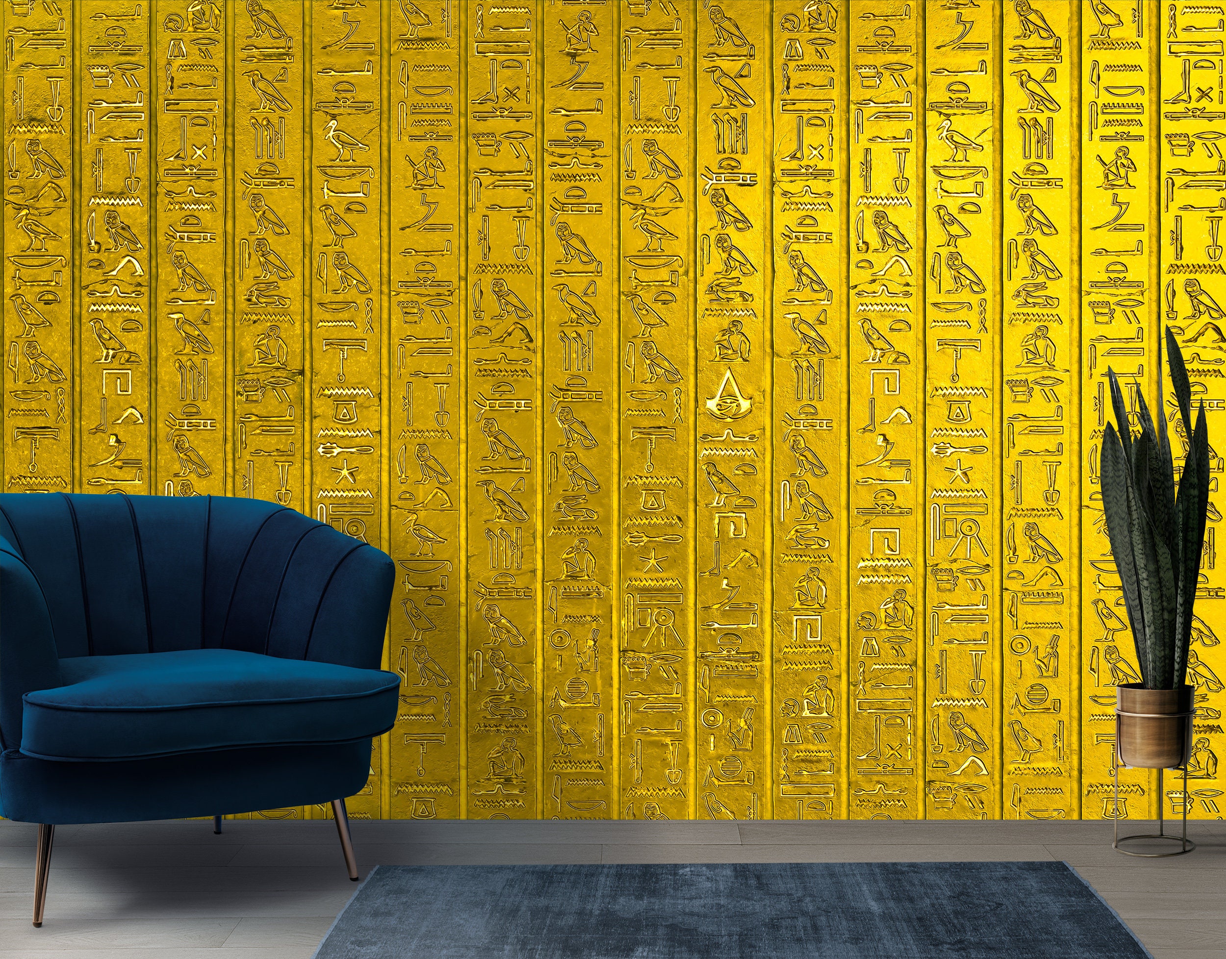Gold Hieroglyph Wallpaper Ancient Egyptian Wall Mural Self-adhesive ...