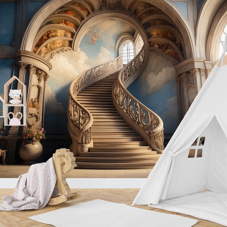 Luxury Baroque Wallpaper Staircase Peel & Stick Mural Grand Palace Wall ...