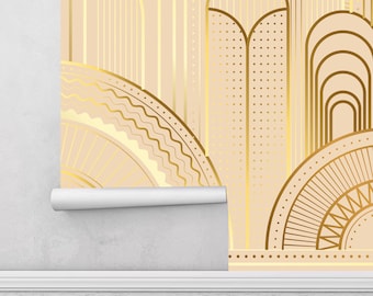 Modern Abstract Gold Geometric Peel and Stick Wallpaper Vintage Art Deco Metallic Wall Mural Wallpaper Removable Lines Non woven wallpaper