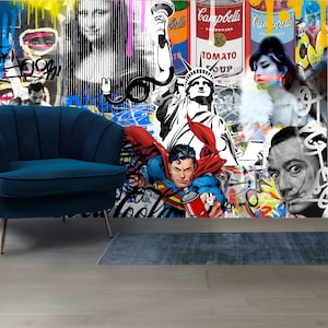 Graffiti Street Art Urban Wallpaper Peel & Stick Abstract Wall Mural Modern Wall Art Retro Wall decor Funky Wallpaper Self Adhesive Mural