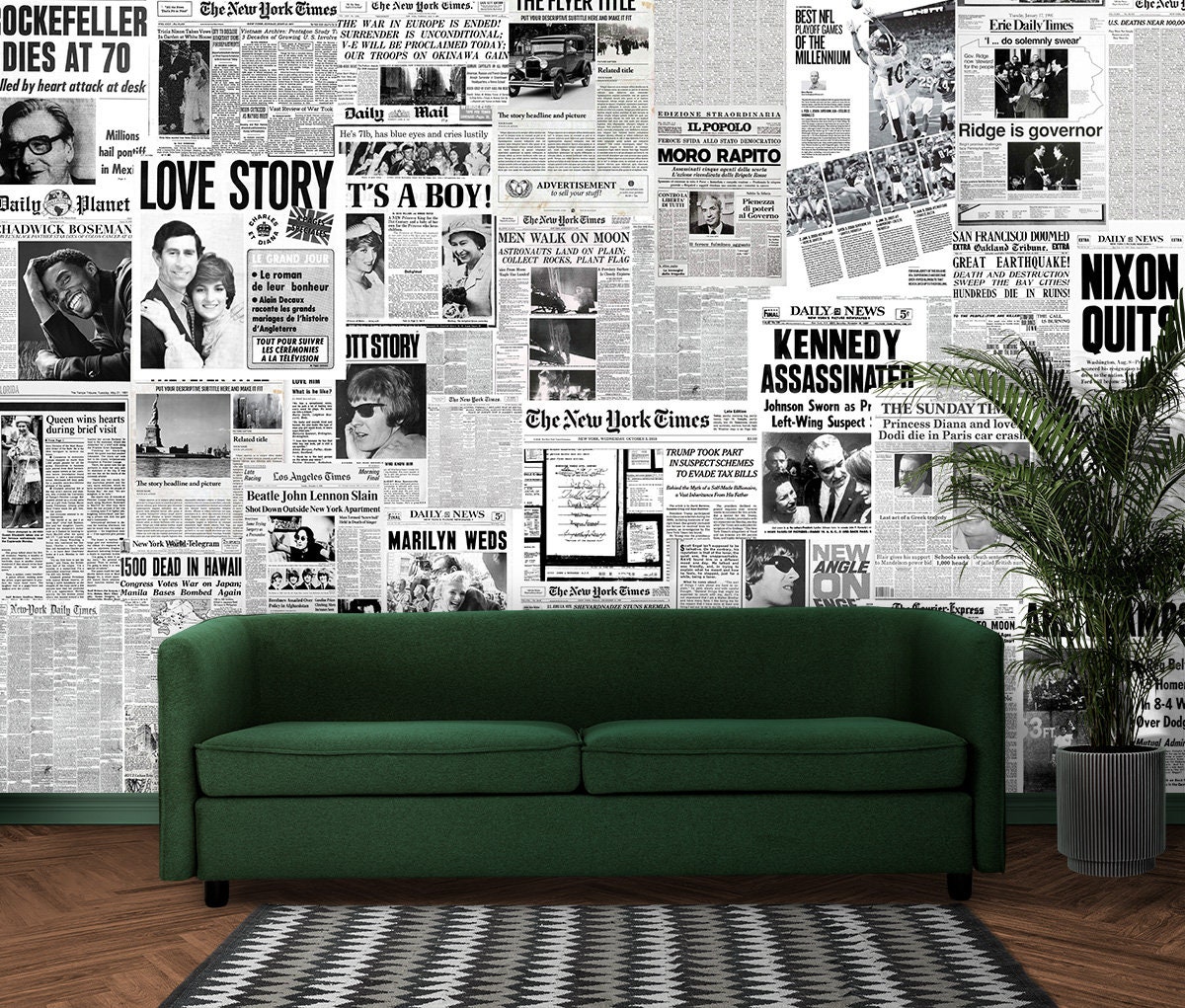 Vintage Newspaper Collage Wallpaper Modern Wall Mural Retro Wallpaper Peel  and Stick Decor Creative Vintage Self Adhesive Journal Wallpaper - Etsy, image size:1200x1021
