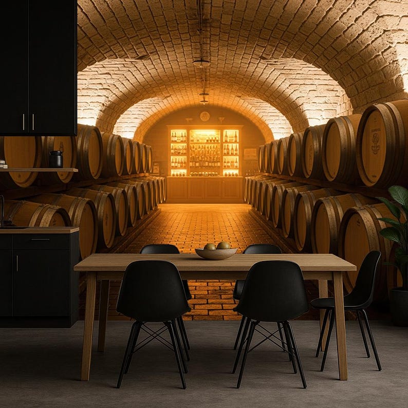 Wine Cellar Wallpaper Wall Mural – Vintage Wine Barrel Interior Peel ...