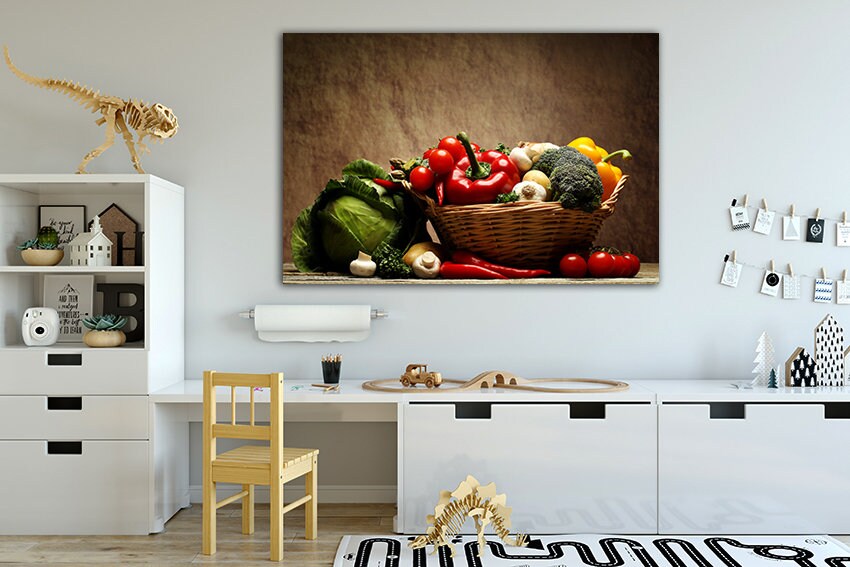 Vegetable canvas Kitchen decor Healthy food art Cafe artwork Etsy