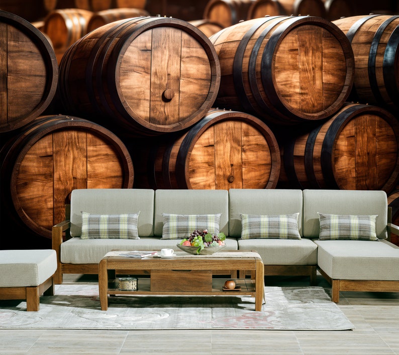 Wine Vault Wallpaper & Wall Mural Oak Barrel Peel and Stick Vintage ...
