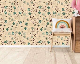Papel pintado autoadhesivo con flores silvestres Mural de pared botánico Papel pintado de flores Decoración del hogar boho Papel pintado de jardín Papel pintado autoadhesivo extraíble