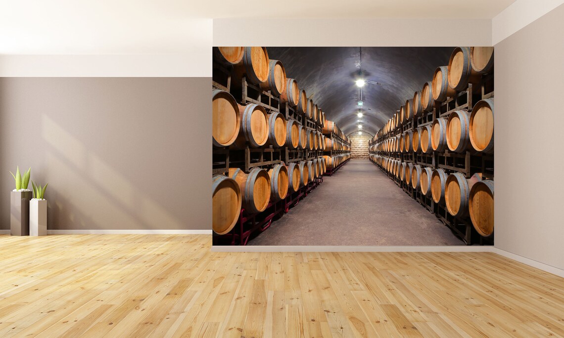Wine Cellar With Barrels Wallpaper Bar Wall Mural Peel and Stick Oak ...