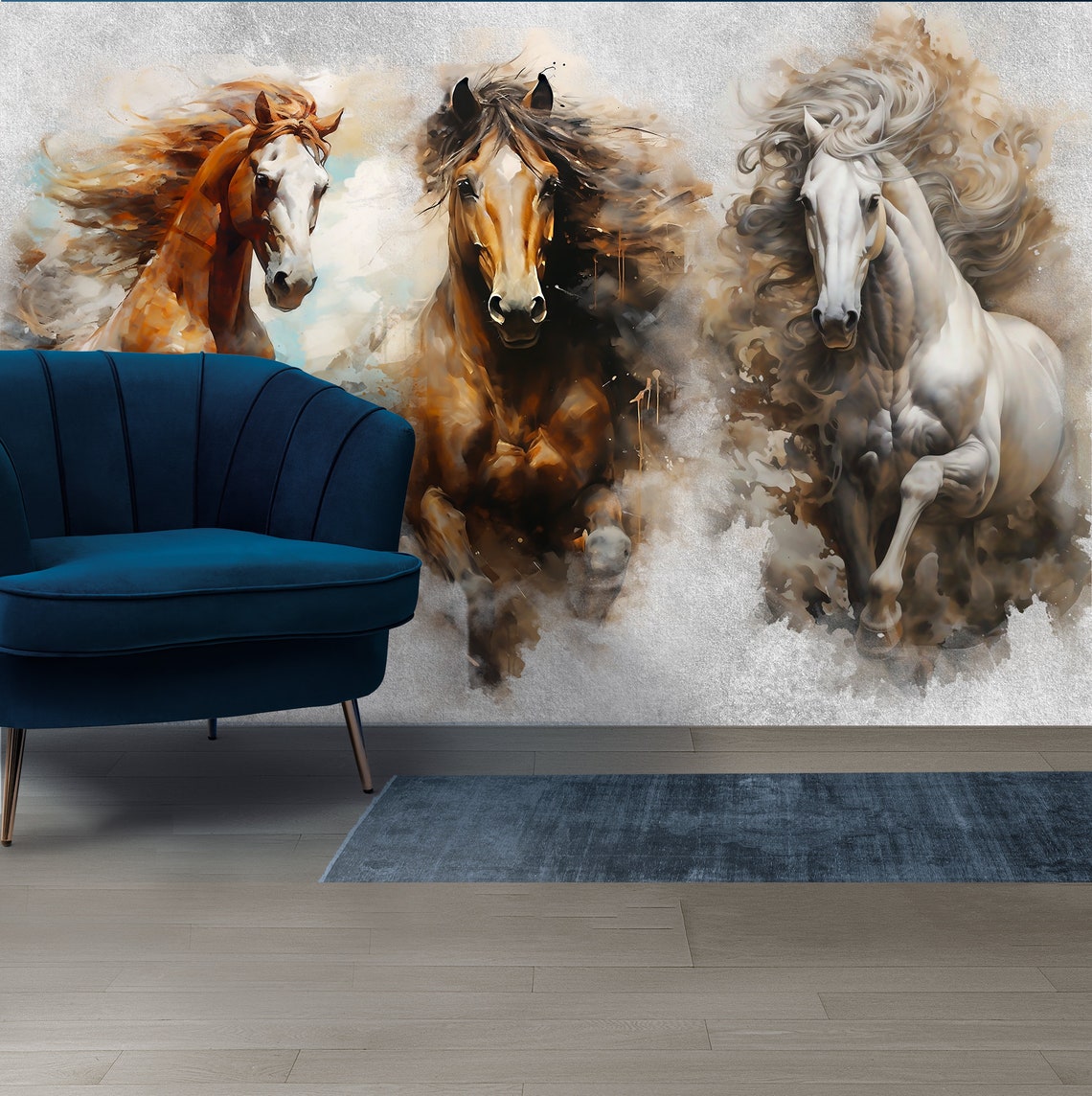 Horse Wallpaper Painting Print Colorful Farm Decor Non-woven Removable ...