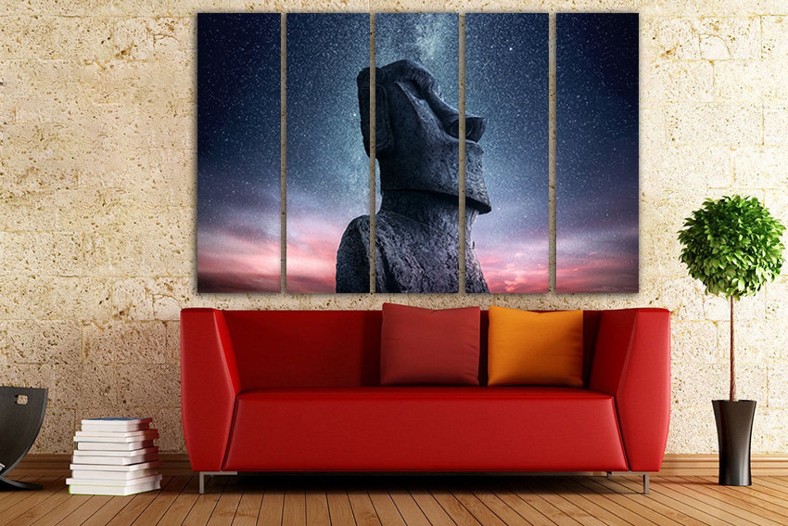 Easter Island Wall Art Canvas Moai Statue Night Sky Moai Head Etsy
