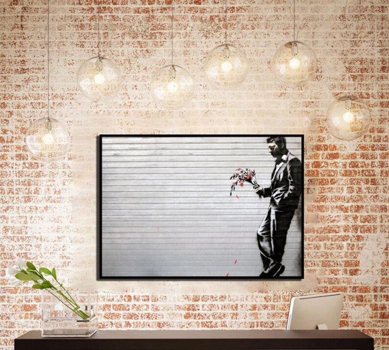 Homme Avec Des Fleurs Banksy Graffiti Art Sur Mesure Cadeau Personnalisé Affiche Banksy Fleur Graffiti Boy Fleur Street Art Art Drôle Banksy