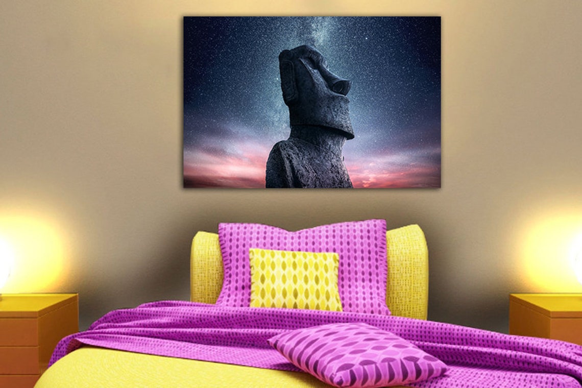 Easter Island Wall Art Canvas Moai Statue Night Sky Moai Head Etsy