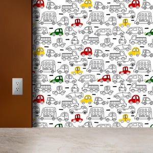 Colorful Cars Kids Wallpaper Boys Room Car Pattern Wall Mural Playroom Vehicle Print Nursery Transportation Wall Decor Removable wallpaper