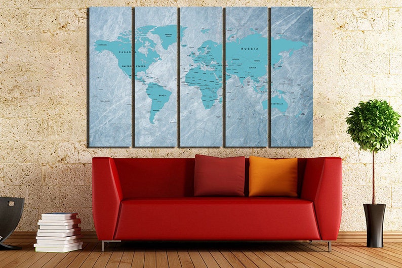 World Map Canvas Map Wall Art Nursery Map Blue Wall Décor Kids - Etsy