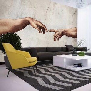 Art Deco Creation of Adam Removable Wallpaper Mythological Religious Wall Mural Classical Antique History Wall Art Museum Quality Wallpaper